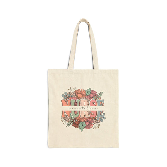 NICU Nurse Floral Cotton Canvas Tote Bag